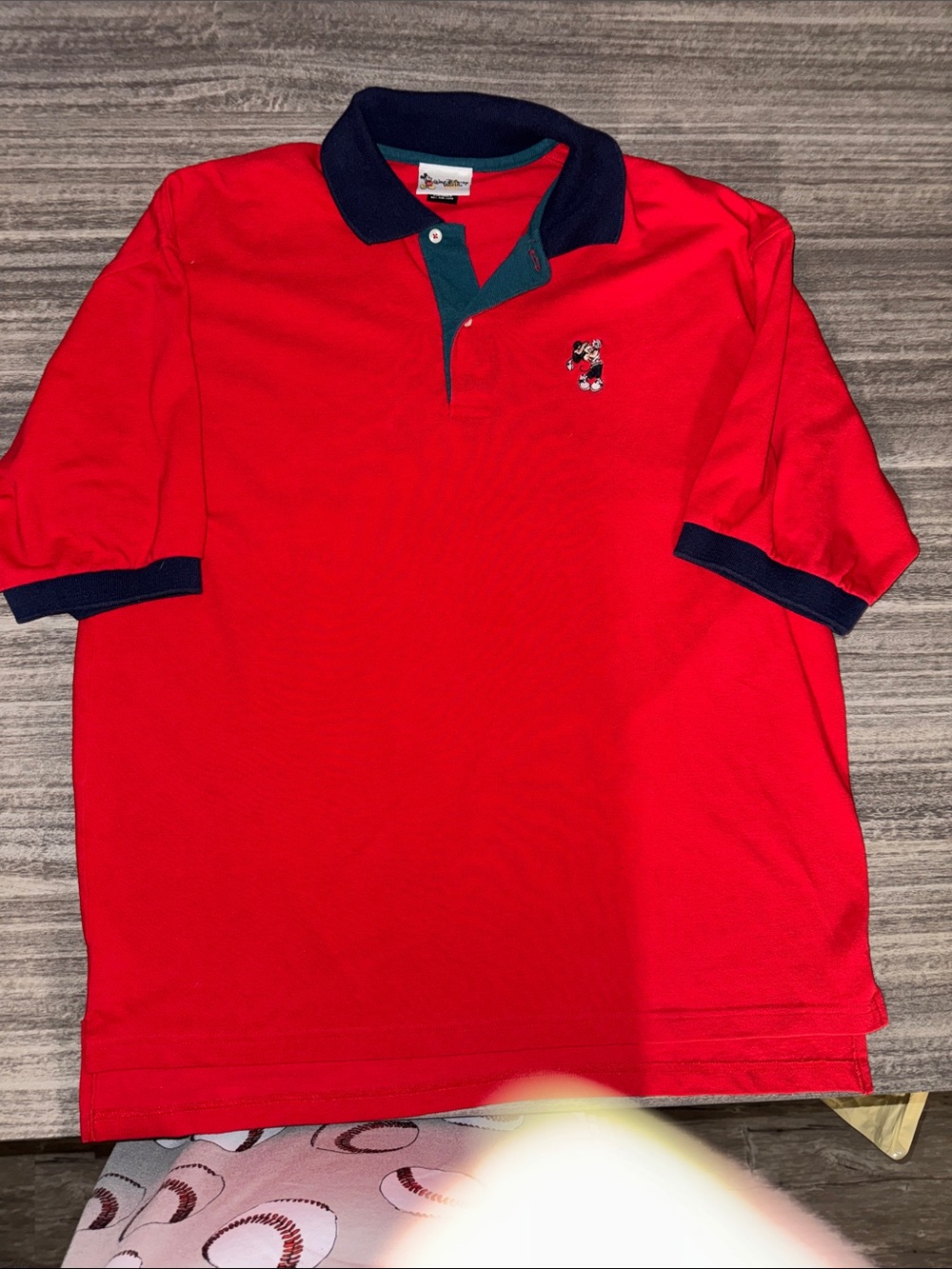 Vintage Disney Red Polo with Navy Trim and Embroidered Mickey